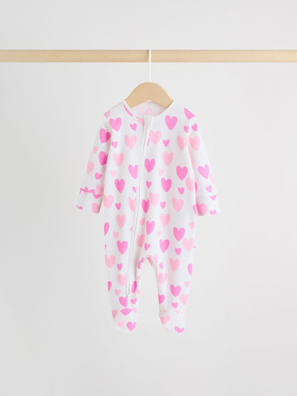 Pink 3 Pack Two Way Zip Baby Sleepsuits (0-2yrs) image 5