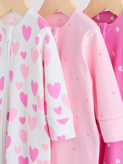 Pink 3 Pack Two Way Zip Baby Sleepsuits (0-2yrs) image 7