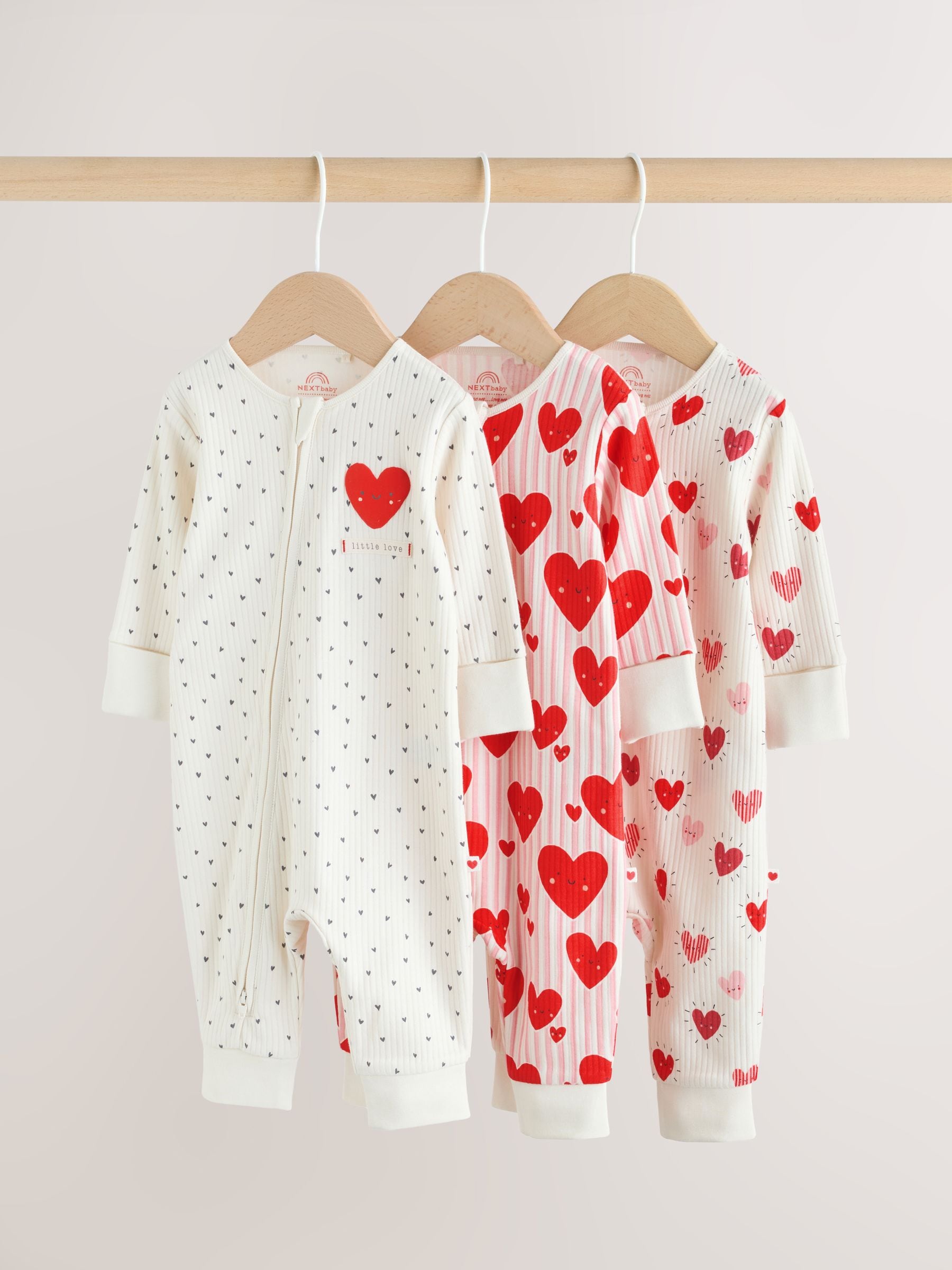 Red Heart Two Way Zip Baby Sleepsuits 3 Pack (0mths-3yrs) image 1