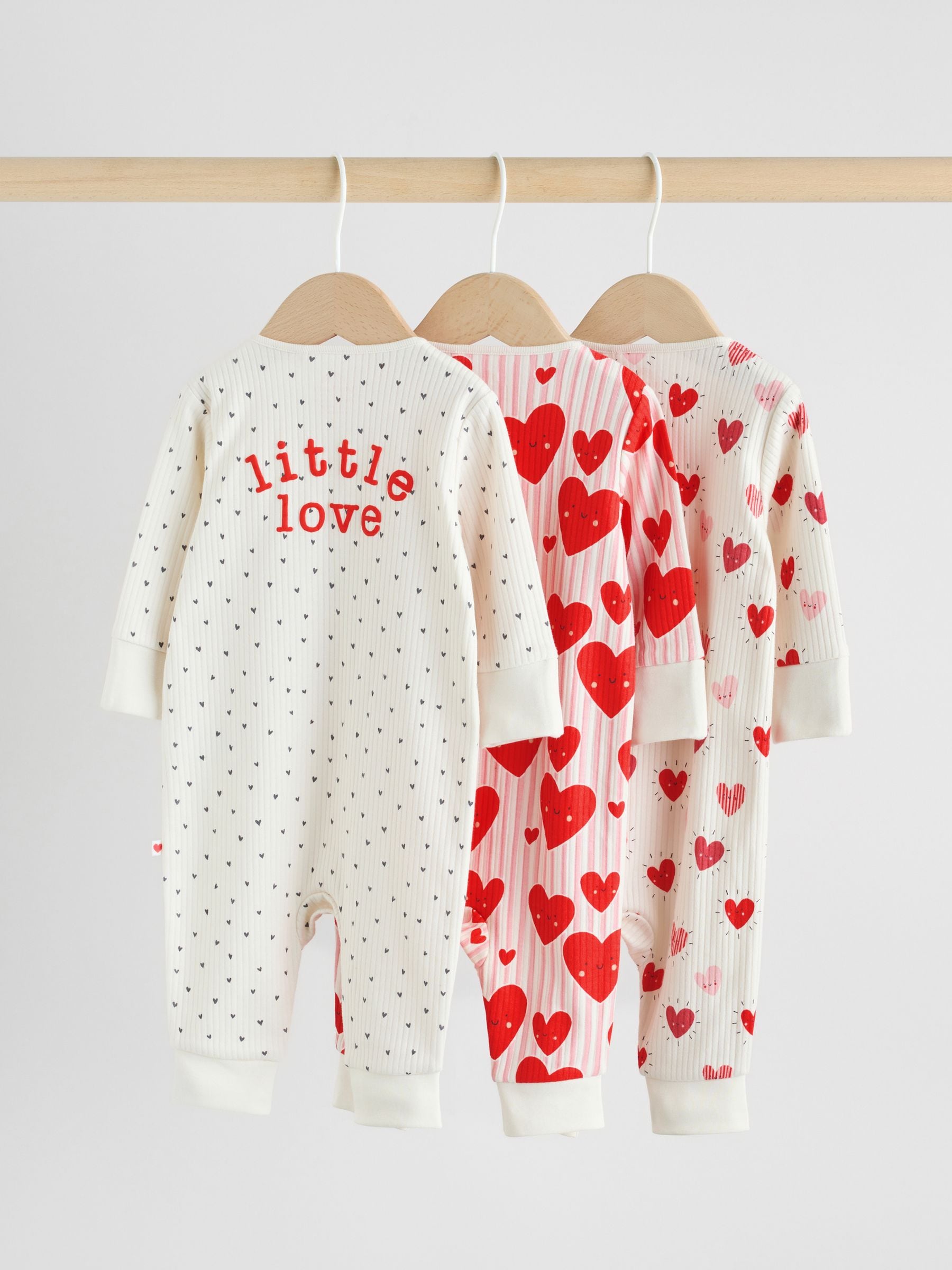 Red Heart Two Way Zip Baby Sleepsuits 3 Pack (0mths-3yrs) image 2
