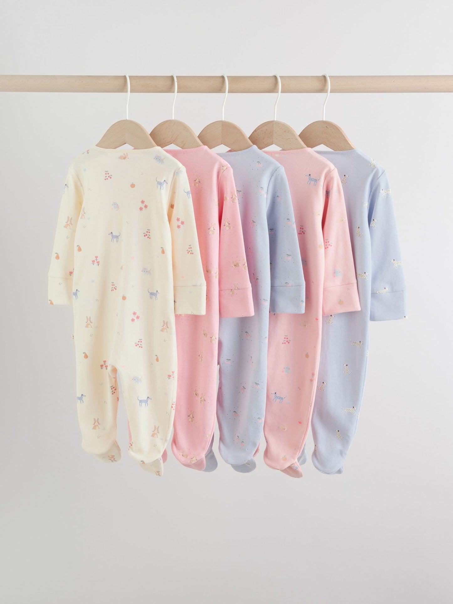 Multi Pastel Character Two Way Zip Baby Sleepsuits 5 Pack (0-2yrs) image 2