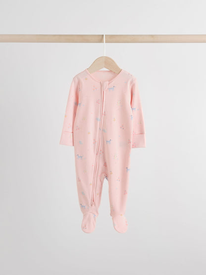 Multi Pastel Character Two Way Zip Baby Sleepsuits 5 Pack (0-2yrs) image 5