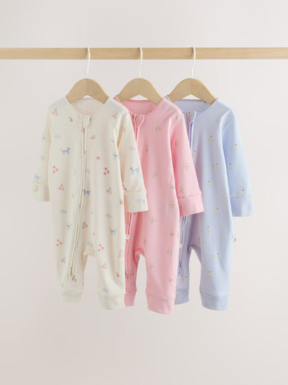Multi Pastel Character 3 Pack Two Way Zip Baby Sleepsuit (0mths-3yrs) image 1