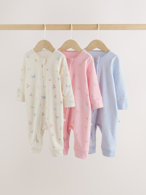 Multi Pastel Character 3 Pack Two Way Zip Baby Sleepsuit (0mths-3yrs) image 1