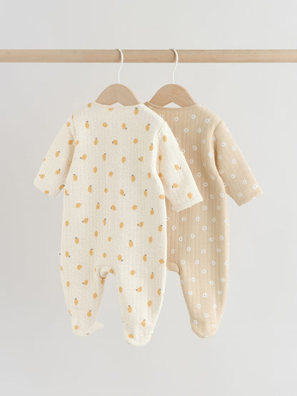 Yellow Quilted Baby Sleepsuits 2 Pack image 2