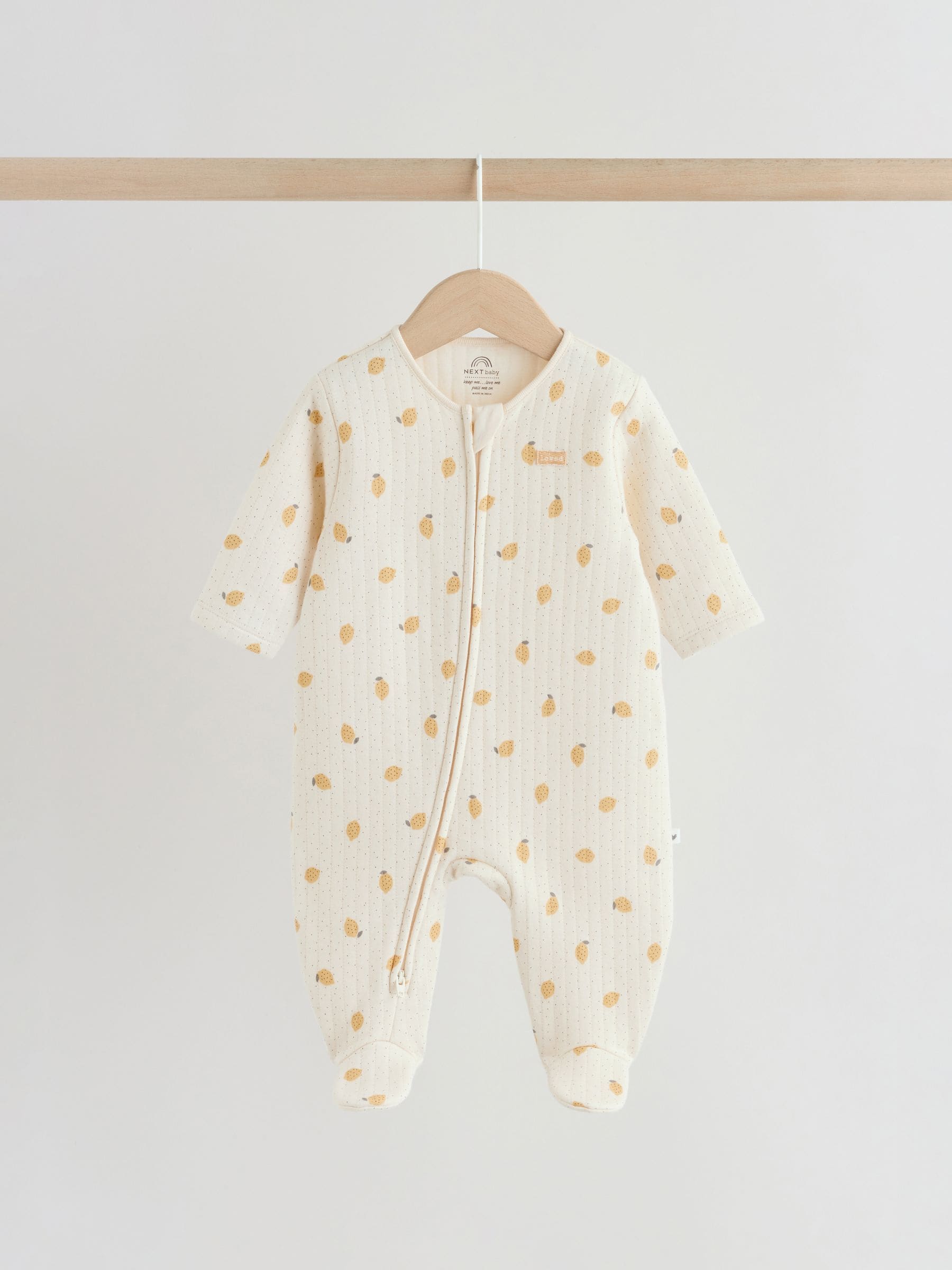 Yellow Quilted Baby Sleepsuits 2 Pack image 3