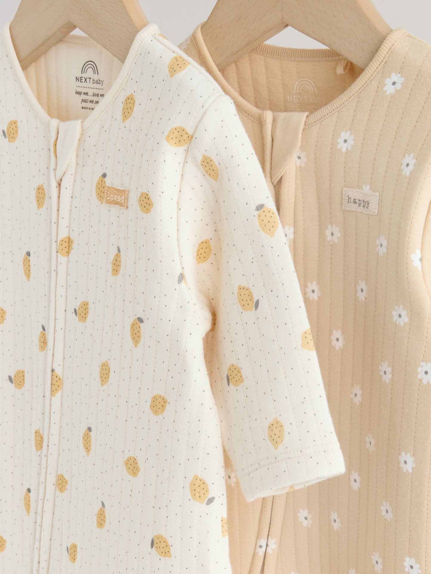 Yellow Quilted Baby Sleepsuits 2 Pack image 6