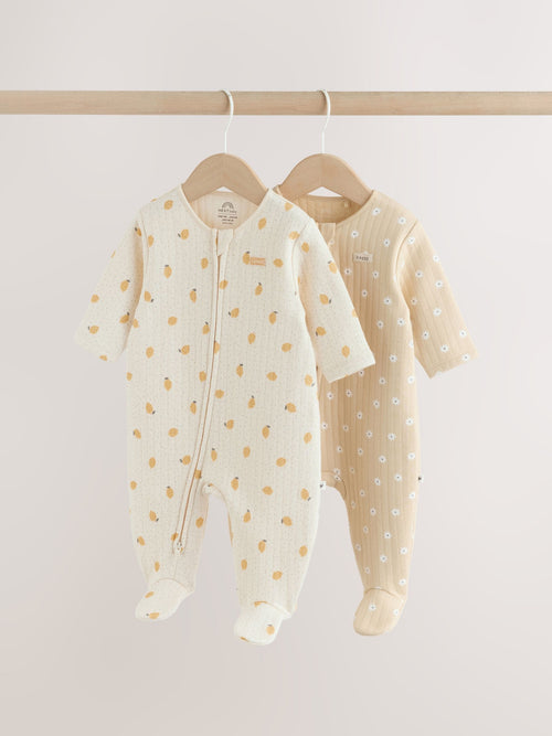 Yellow Quilted Baby Sleepsuits 2 Pack image 1