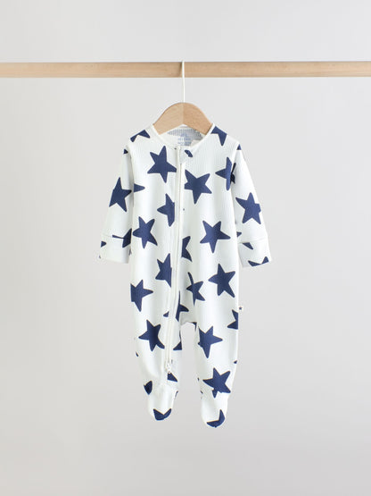 Navy Star Two Way Zip Baby Sleepsuits 3 Pack (0-2yrs) image 4