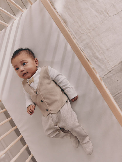 Neutral Smart Bow Tie Baby Sleepsuit (0mths-2yrs) image 1