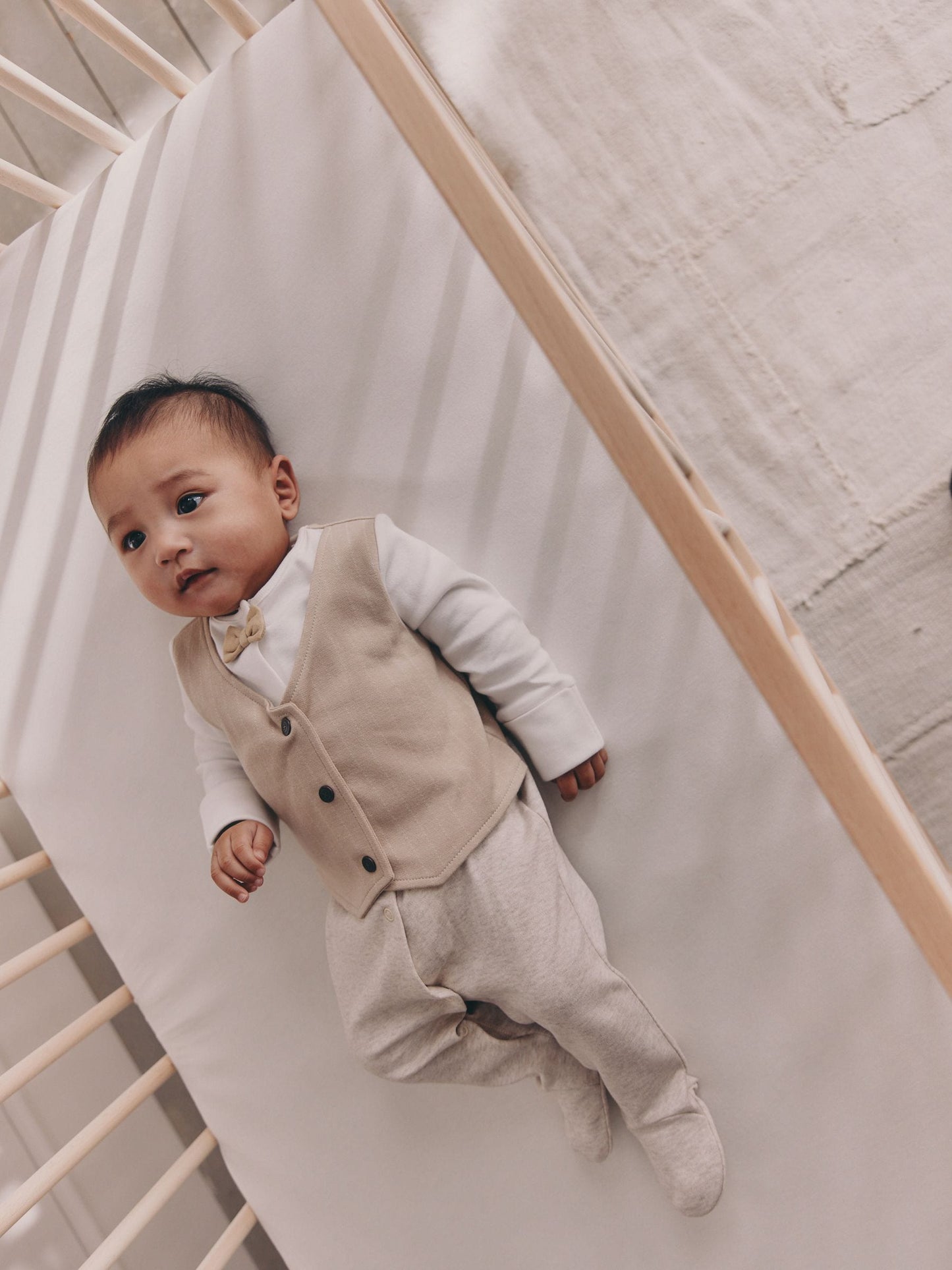 Neutral Smart Bow Tie Baby Sleepsuit (0mths-2yrs) image 1