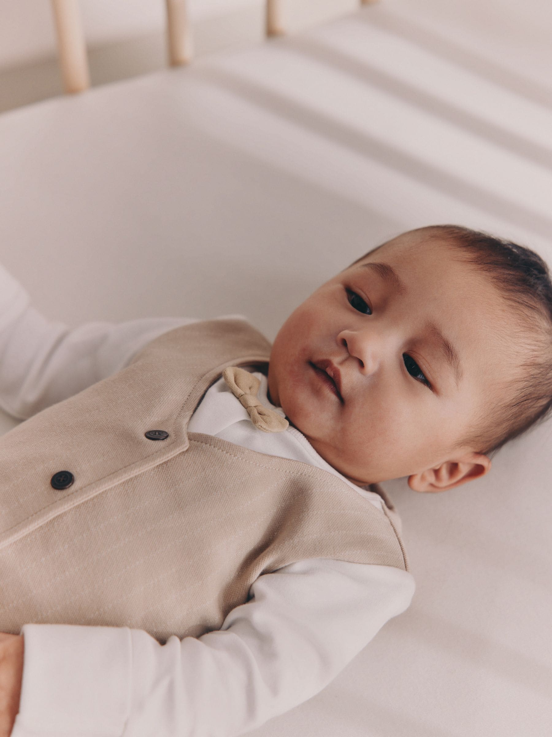 Neutral Smart Bow Tie Baby Sleepsuit (0mths-2yrs) image 3