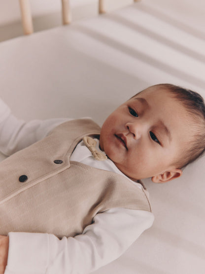 Neutral Smart Bow Tie Baby Sleepsuit (0mths-2yrs) image 3