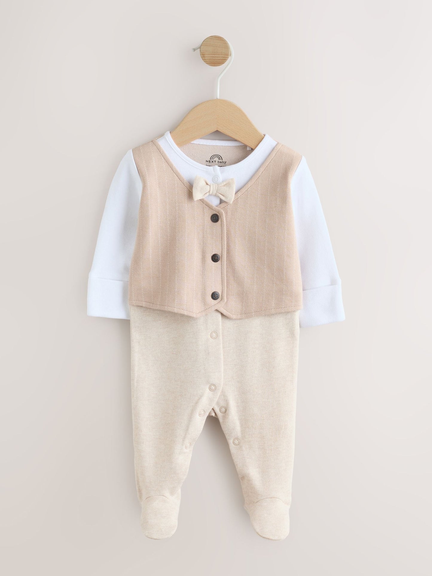Neutral Smart Bow Tie Baby Sleepsuit (0mths-2yrs) image 4