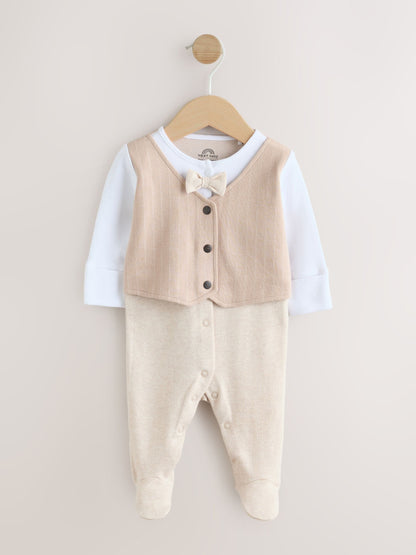 Neutral Smart Bow Tie Baby Sleepsuit (0mths-2yrs) image 4