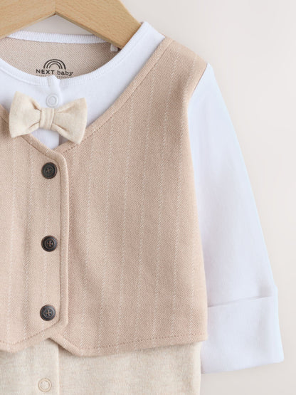 Neutral Smart Bow Tie Baby Sleepsuit (0mths-2yrs) image 6