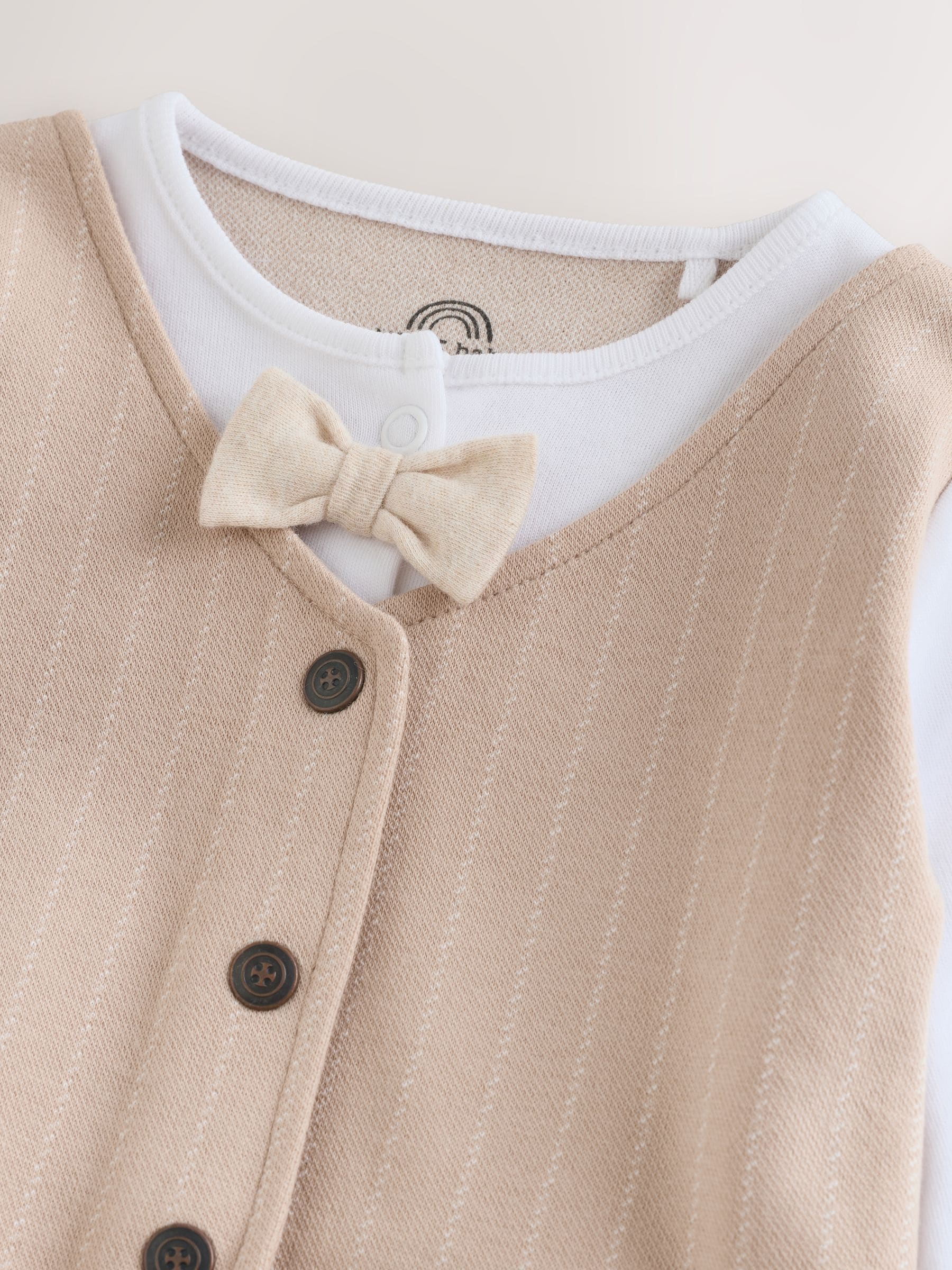 Neutral Smart Bow Tie Baby Sleepsuit (0mths-2yrs) image 7