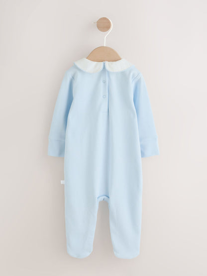 Blue Occasion Collared Baby Sleepsuit (0-2yrs) image 2