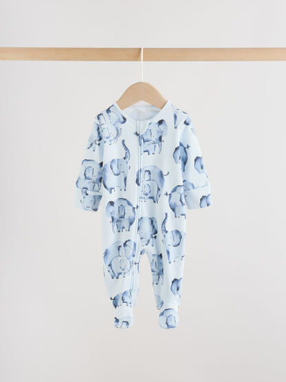 Blue Safari Two Way Zip Baby Sleepsuits 3 Pack (0mths-2yrs) image 4