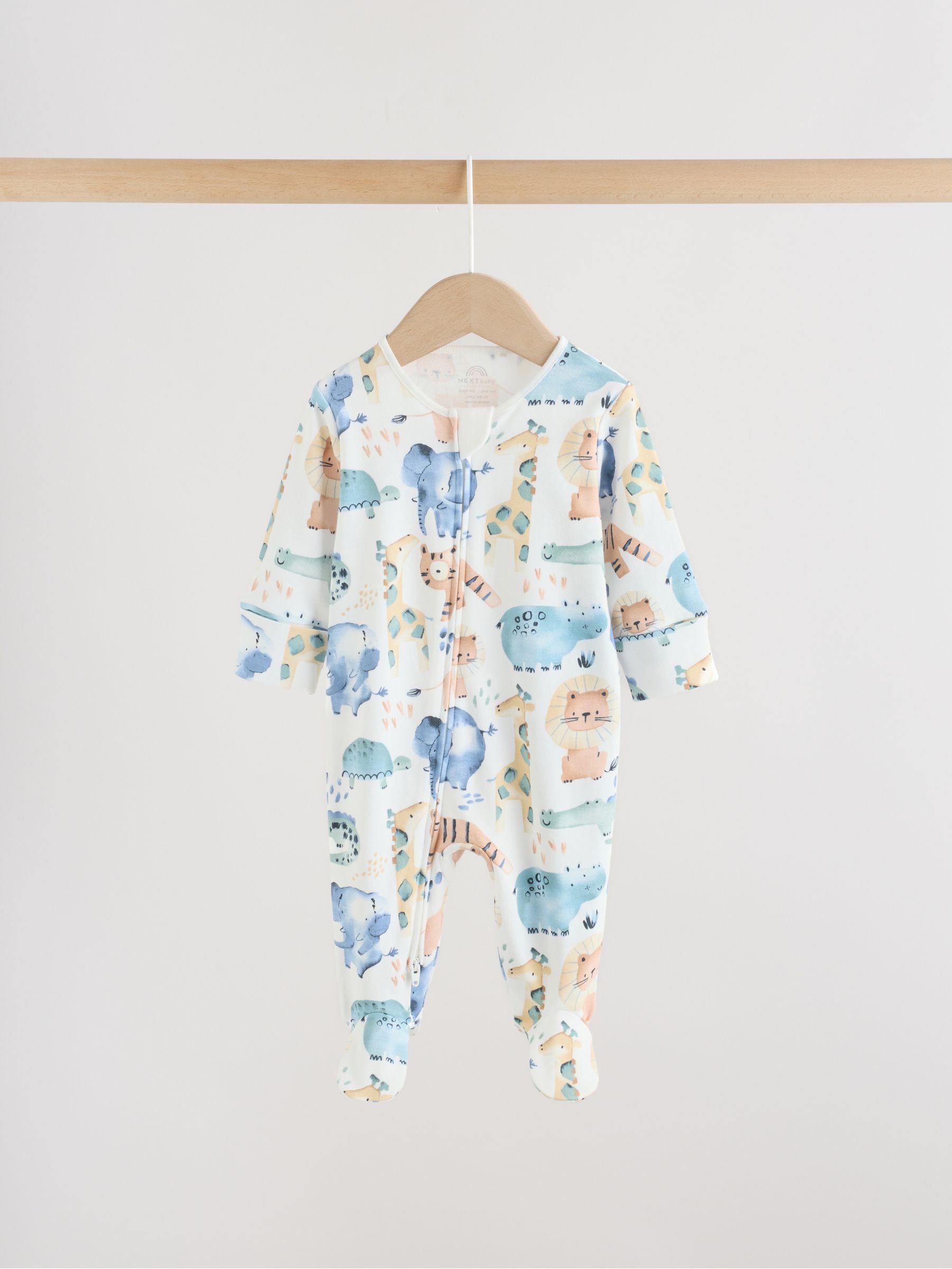 Blue Safari Two Way Zip Baby Sleepsuits 3 Pack (0mths-2yrs) image 5