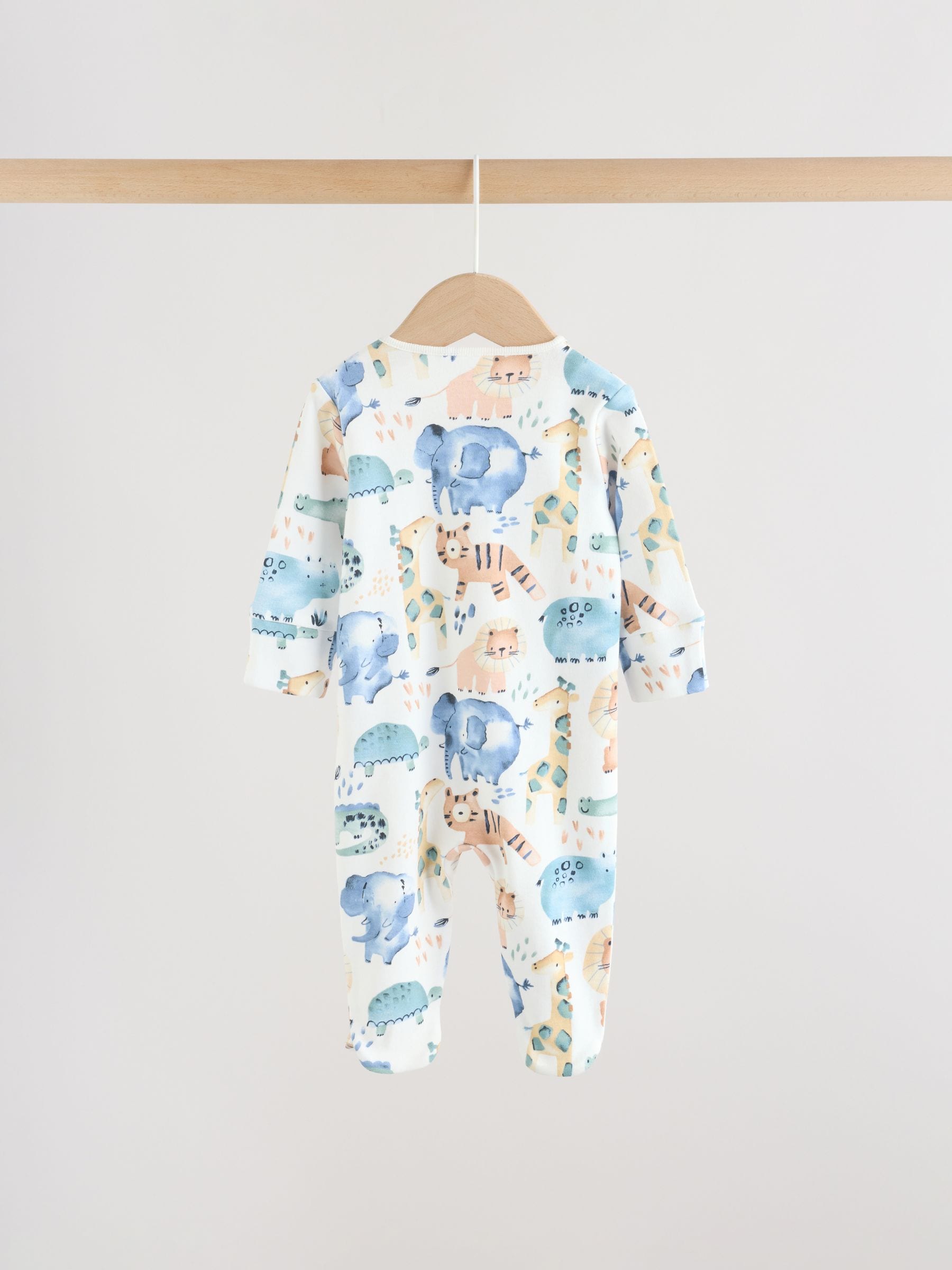 Blue Safari Two Way Zip Baby Sleepsuits 3 Pack (0mths-2yrs) image 6