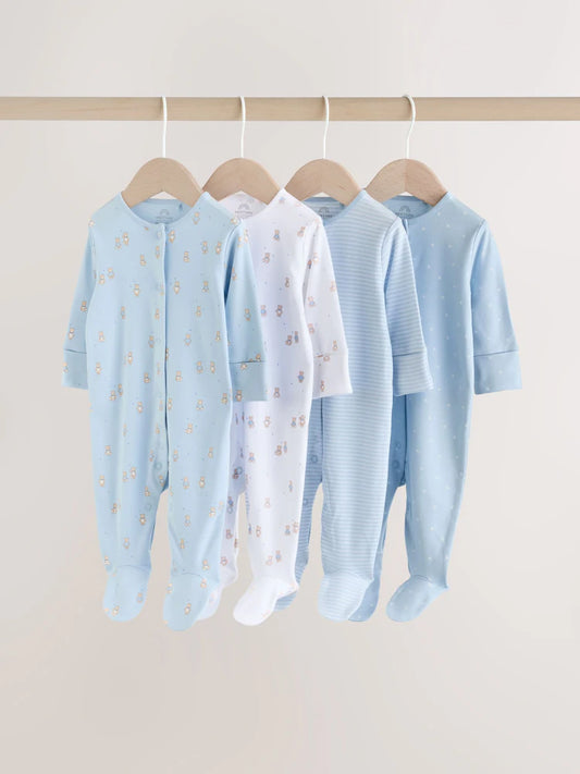Blue 4 Pack Baby Bear Sleepsuit (0-2yrs)