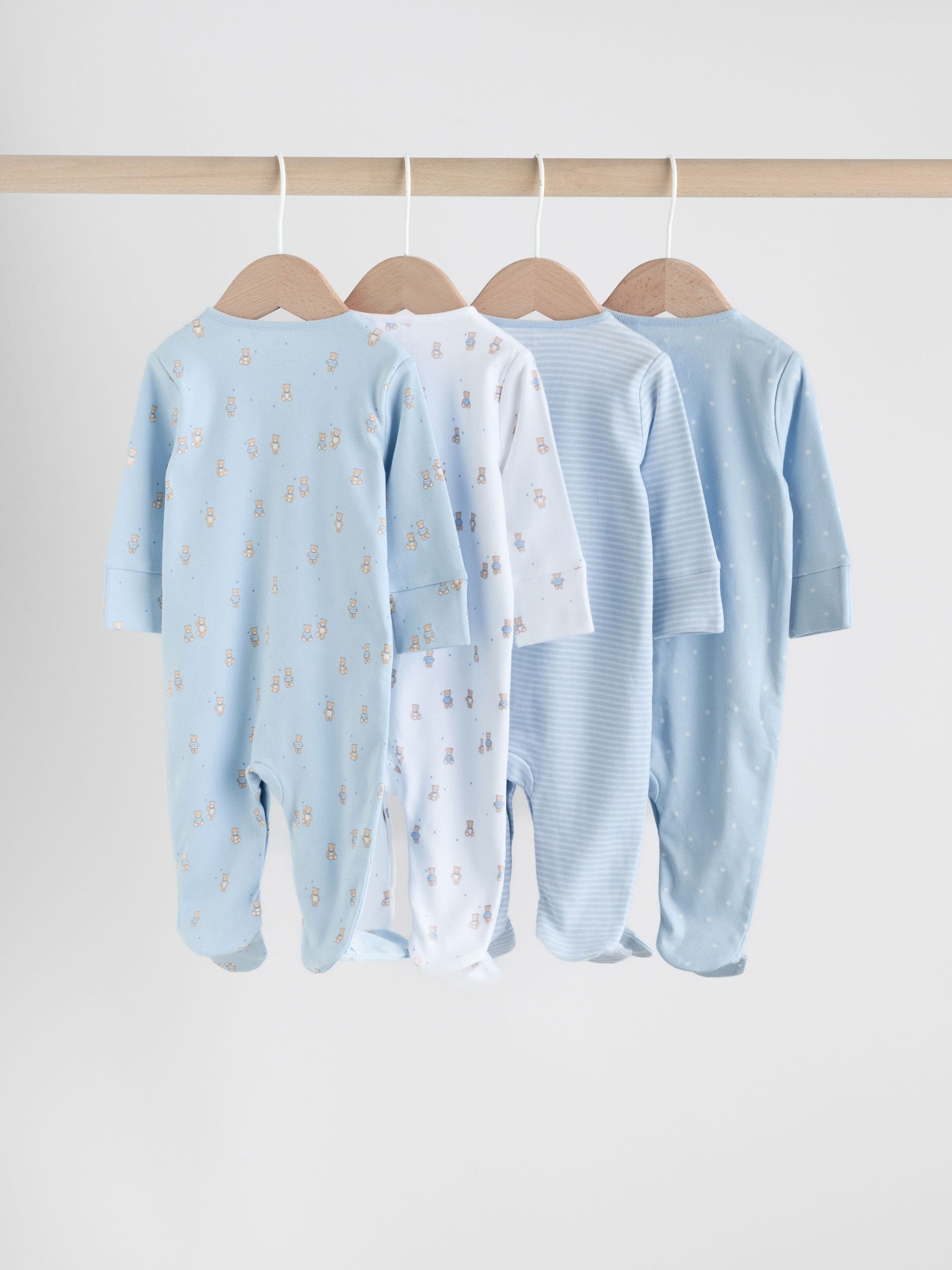 Blue 4 Pack Baby Bear Sleepsuit (0-2yrs) image 2