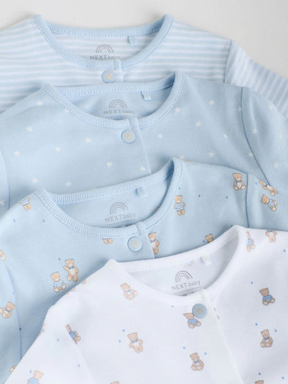 Blue 4 Pack Baby Bear Sleepsuit (0-2yrs)