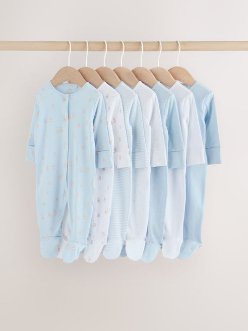 Blue 7 Pack Baby Bear Sleepsuit (0-2yrs) image 1