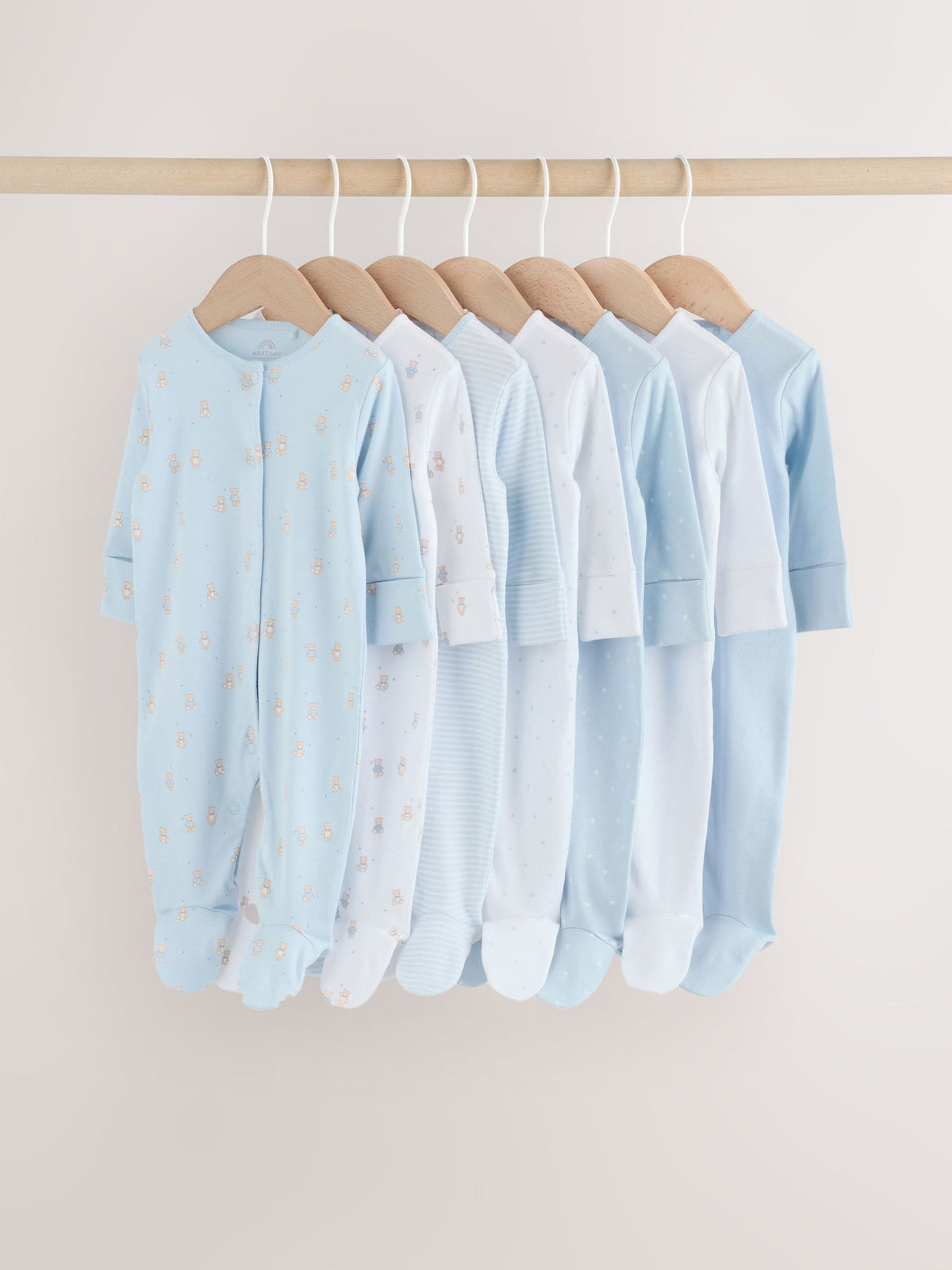Blue 7 Pack Baby Bear Sleepsuit (0-2yrs) image 1