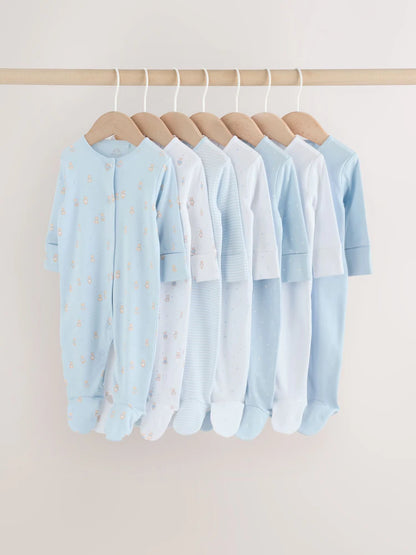 Blue 7 Pack Baby Bear Sleepsuit (0-2yrs)