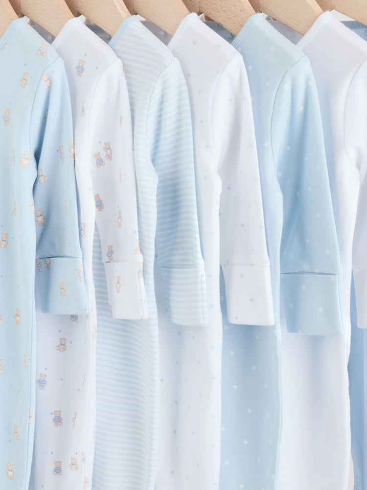 Blue 7 Pack Baby Bear Sleepsuit (0-2yrs)