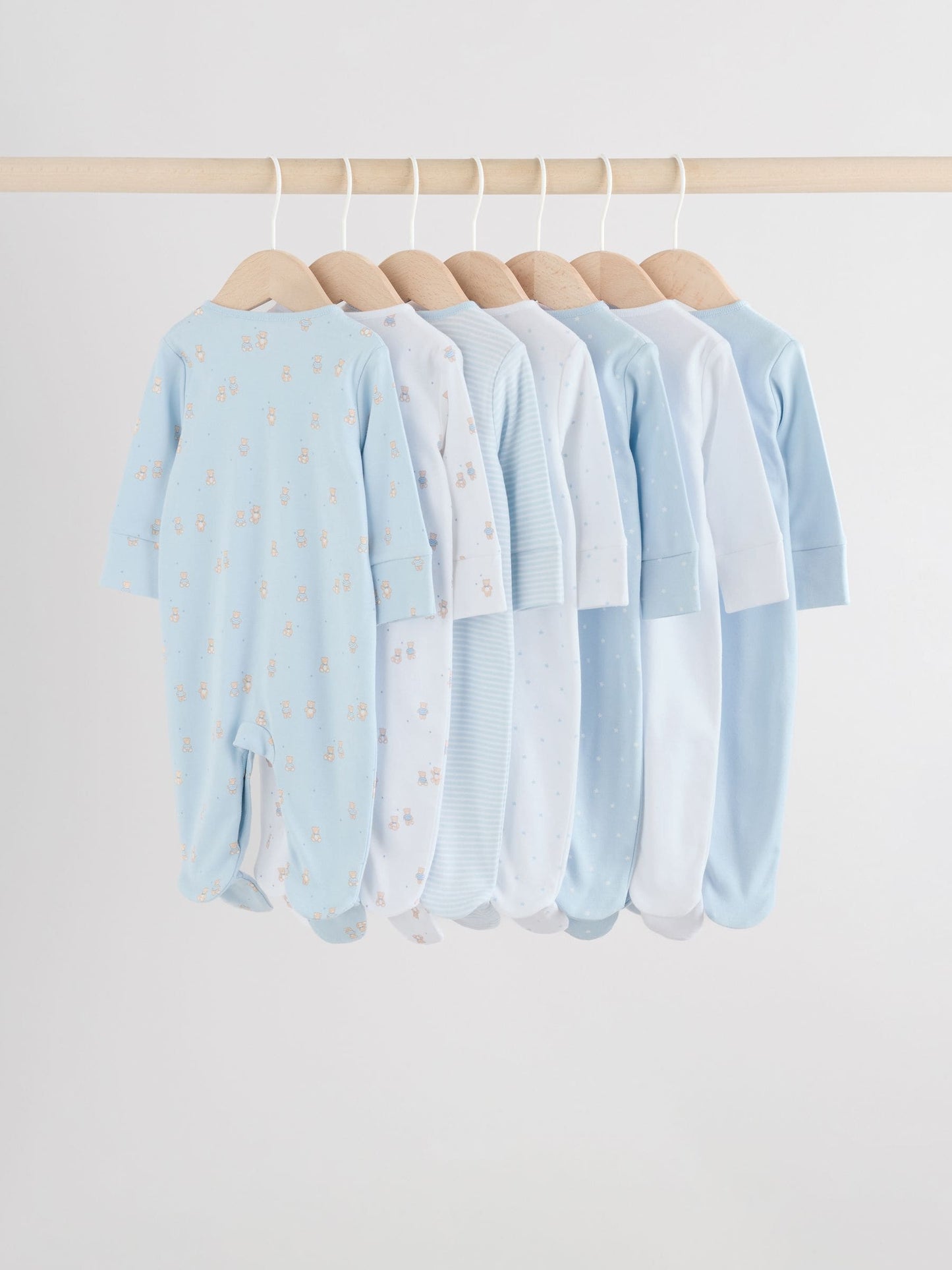 Blue 7 Pack Baby Bear Sleepsuit (0-2yrs) image 2