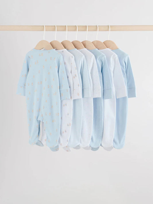 Blue 7 Pack Baby Bear Sleepsuit (0-2yrs)
