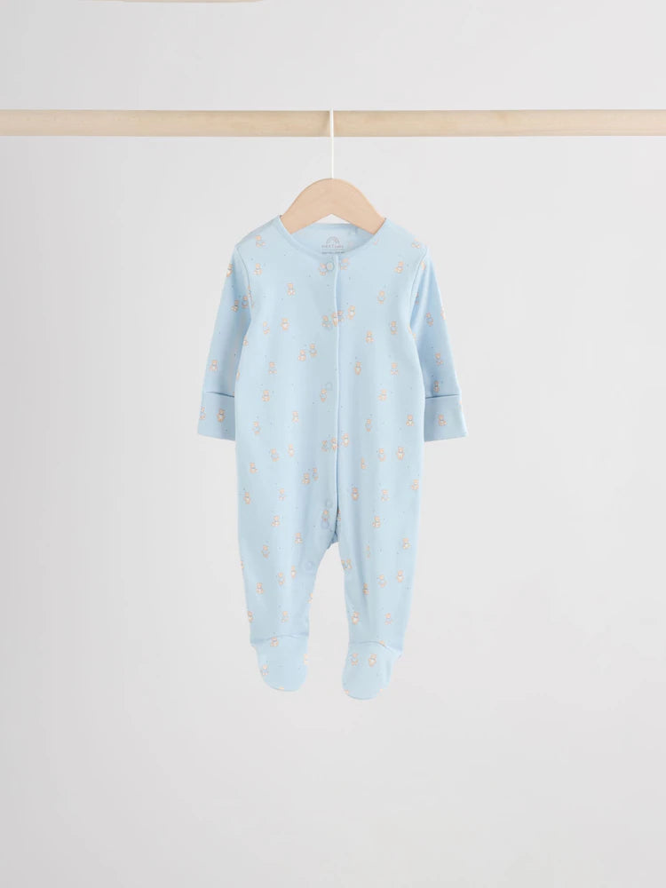 Blue 7 Pack Baby Bear Sleepsuit (0-2yrs)