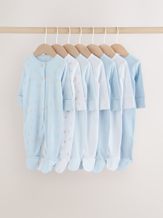 Blue 7 Pack Baby Bear Sleepsuit (0-2yrs) image 1