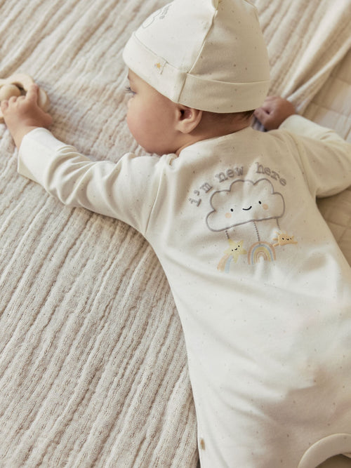 Neutral Im New Here Sleepsuit And Hat Set (0-9mths) image 1