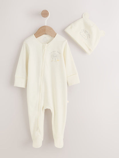 Neutral Im New Here Sleepsuit And Hat Set (0-9mths) image 6