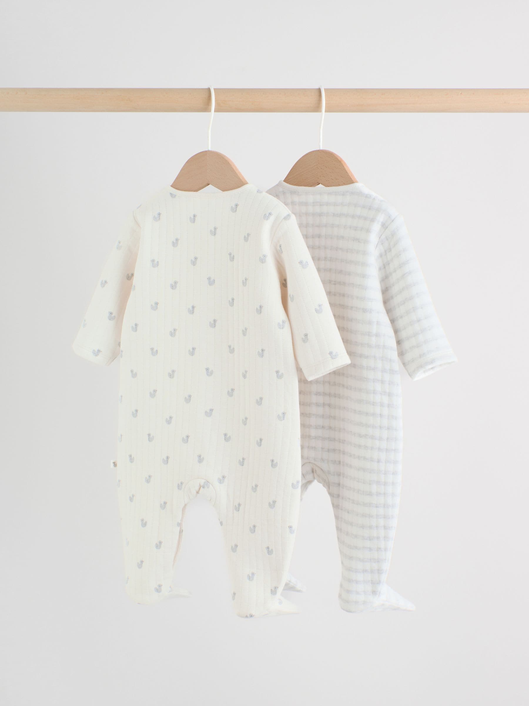 Grey Baby Quilted Sleepsuits 2 Pack image 2