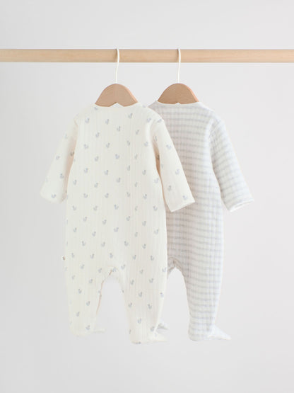 Grey Baby Quilted Sleepsuits 2 Pack image 2