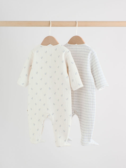 Grey Baby Quilted Sleepsuits 2 Pack image 2