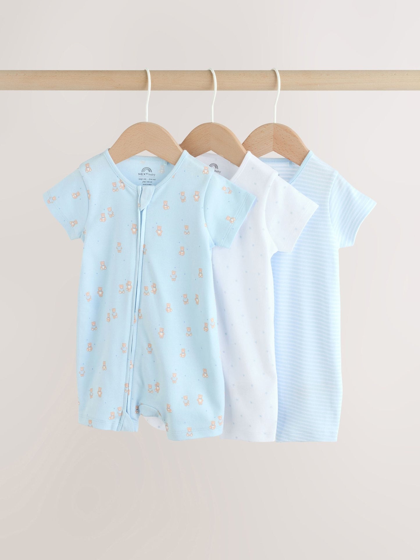 Blue Two Way Zip Baby Rompers 3 Pack (0mths-3yrs) image 1