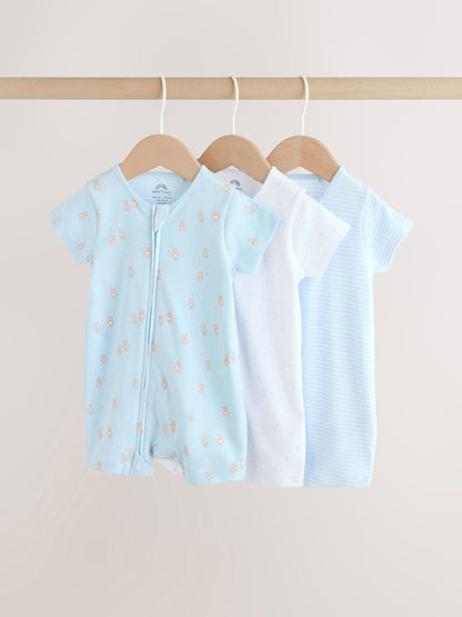 Blue Two Way Zip Baby Rompers 3 Pack (0mths-3yrs) image 1