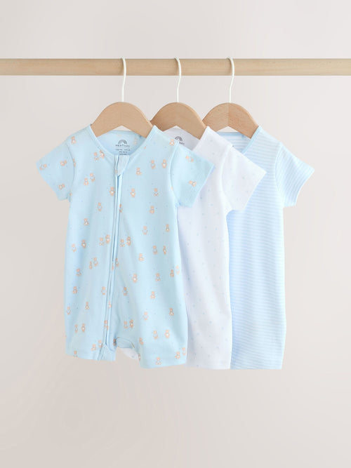 Blue Two Way Zip Baby Rompers 3 Pack (0mths-3yrs) image 1