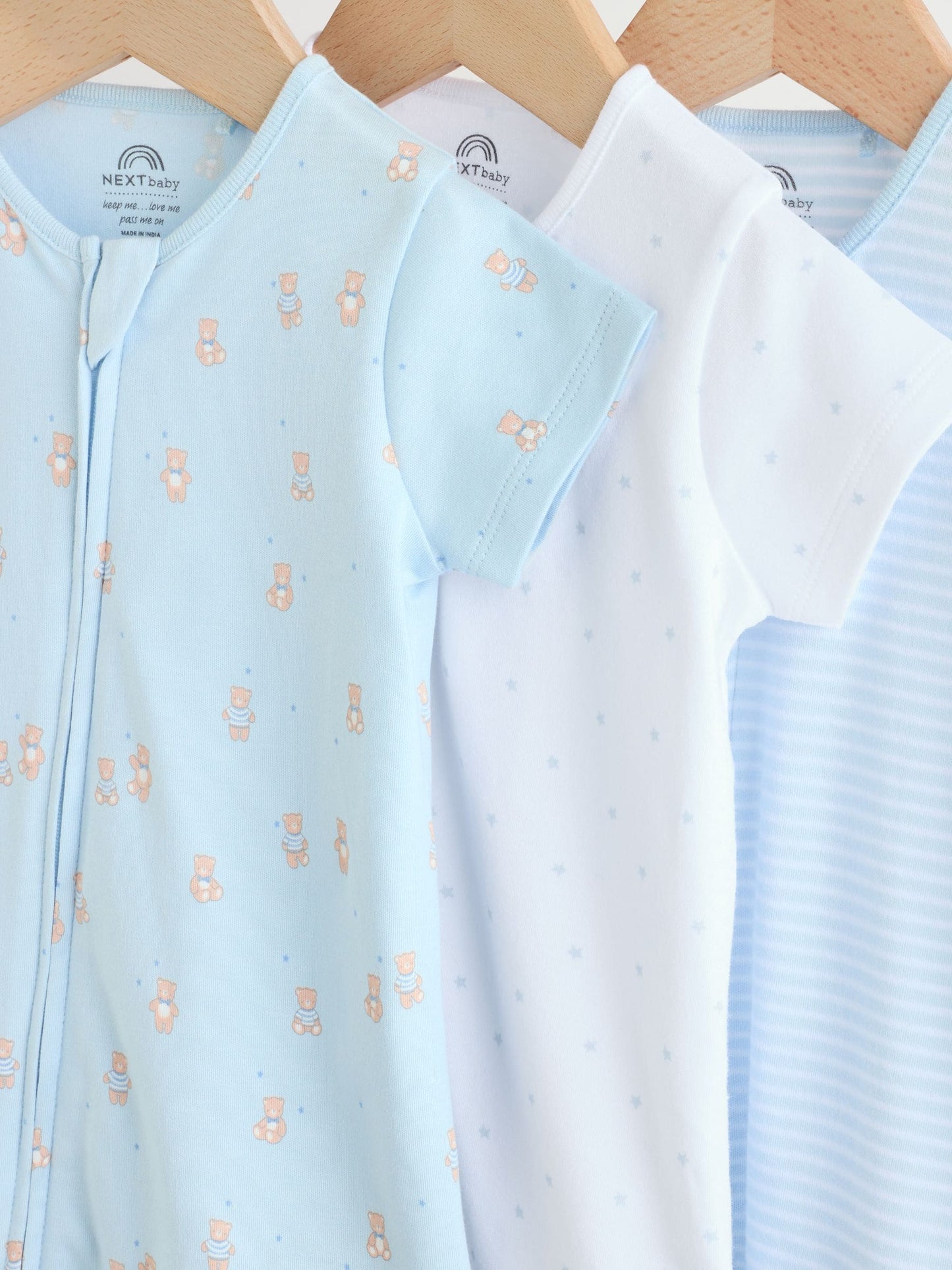 Blue Two Way Zip Baby Rompers 3 Pack (0mths-3yrs) image 7
