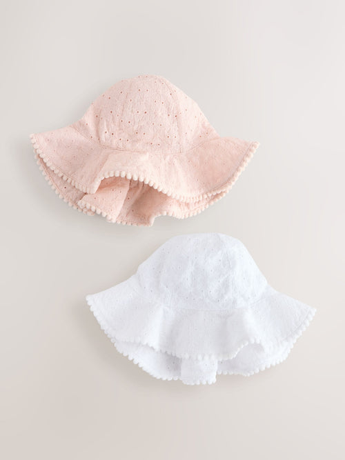 Pink and White Broderie 2pk Baby Bucket Hat image 1