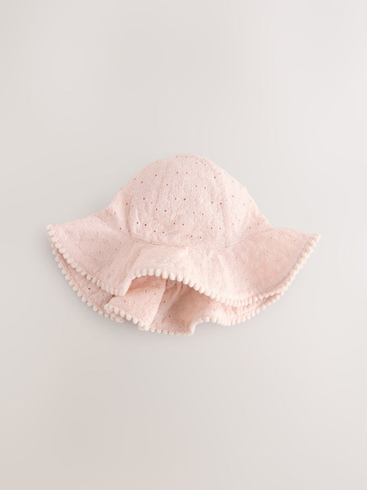 Pink and White Broderie 2pk Baby Bucket Hat image 2