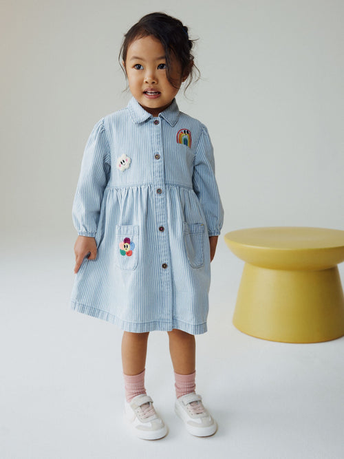 Blue Stripe Long Sleeve Cotton Dress (3mths-8yrs) image 1