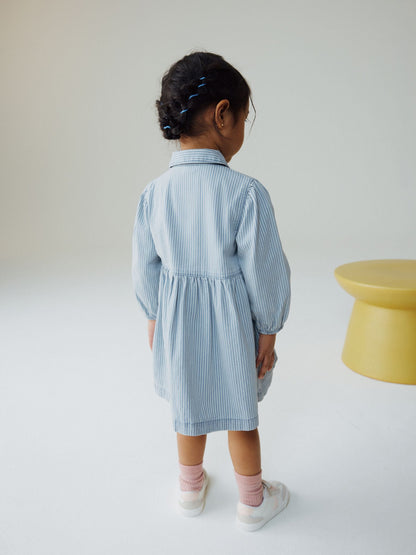 Blue Stripe Long Sleeve Cotton Dress (3mths-8yrs) image 3