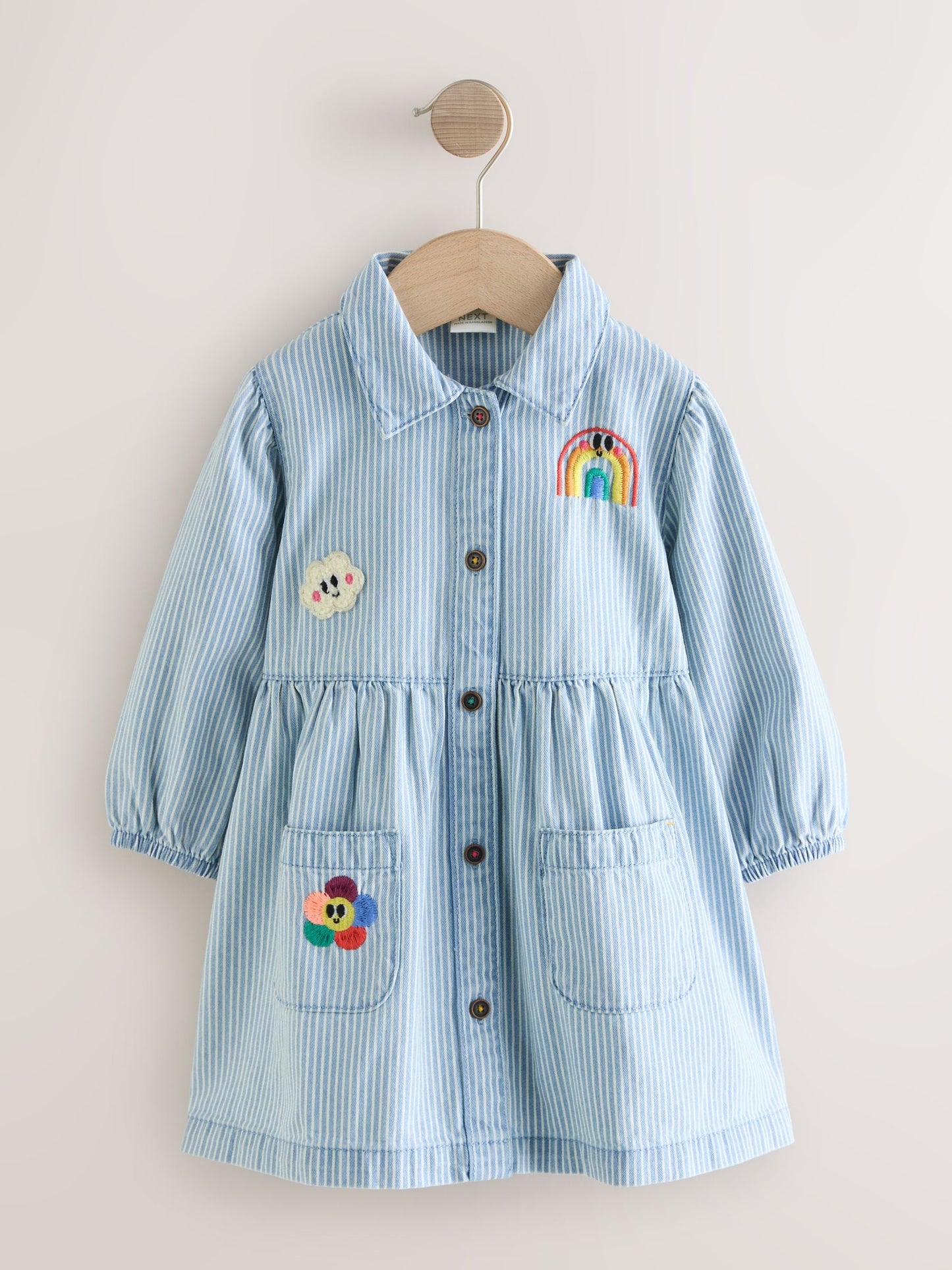 Blue Stripe Long Sleeve Cotton Dress (3mths-8yrs) image 4